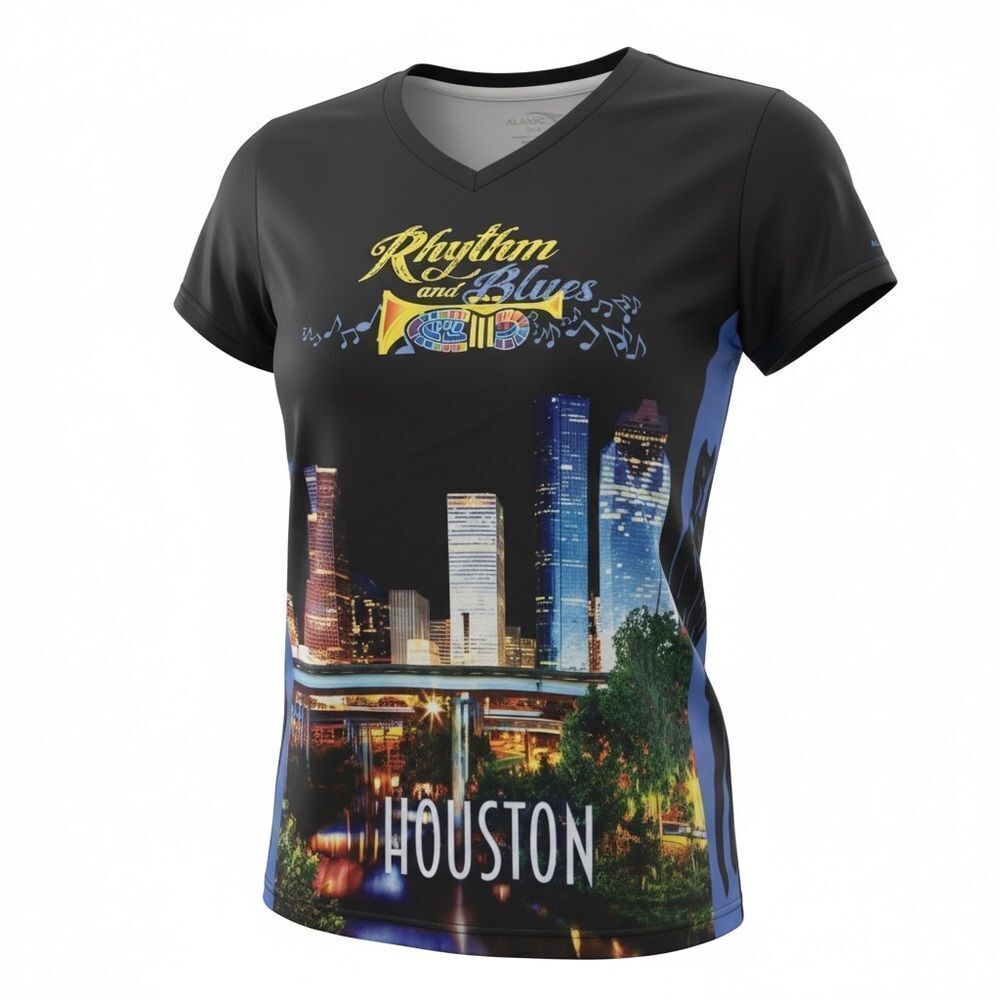 Houston Rhythm & Blues Performance Running Shirt Black V-Neck Size L Alanic